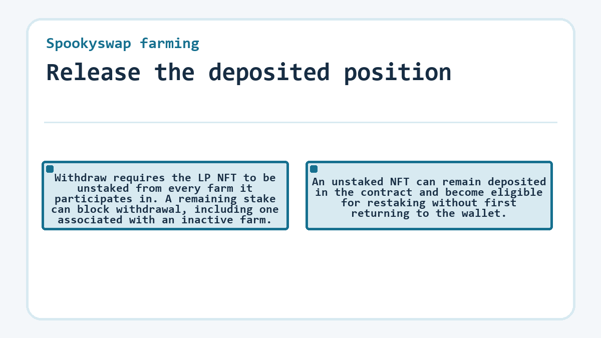 Spookyswap farming - Release the deposited position - illustration